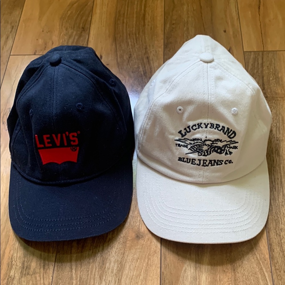 Set of Baseball Caps: Levi's Blue Cap and Lucky Brand Cream Cap